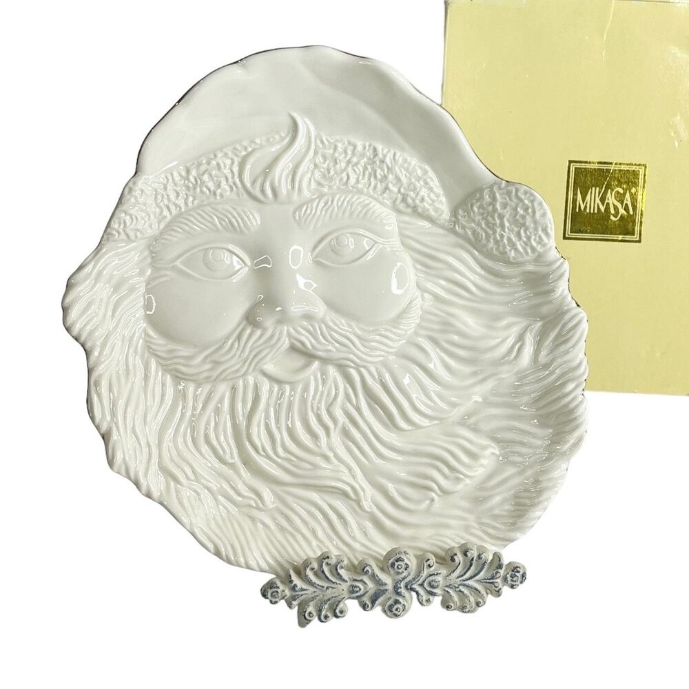Mikasa Santas Cookie Plate Christmas Holiday Porcelain 10" Santa Face Gold Trim